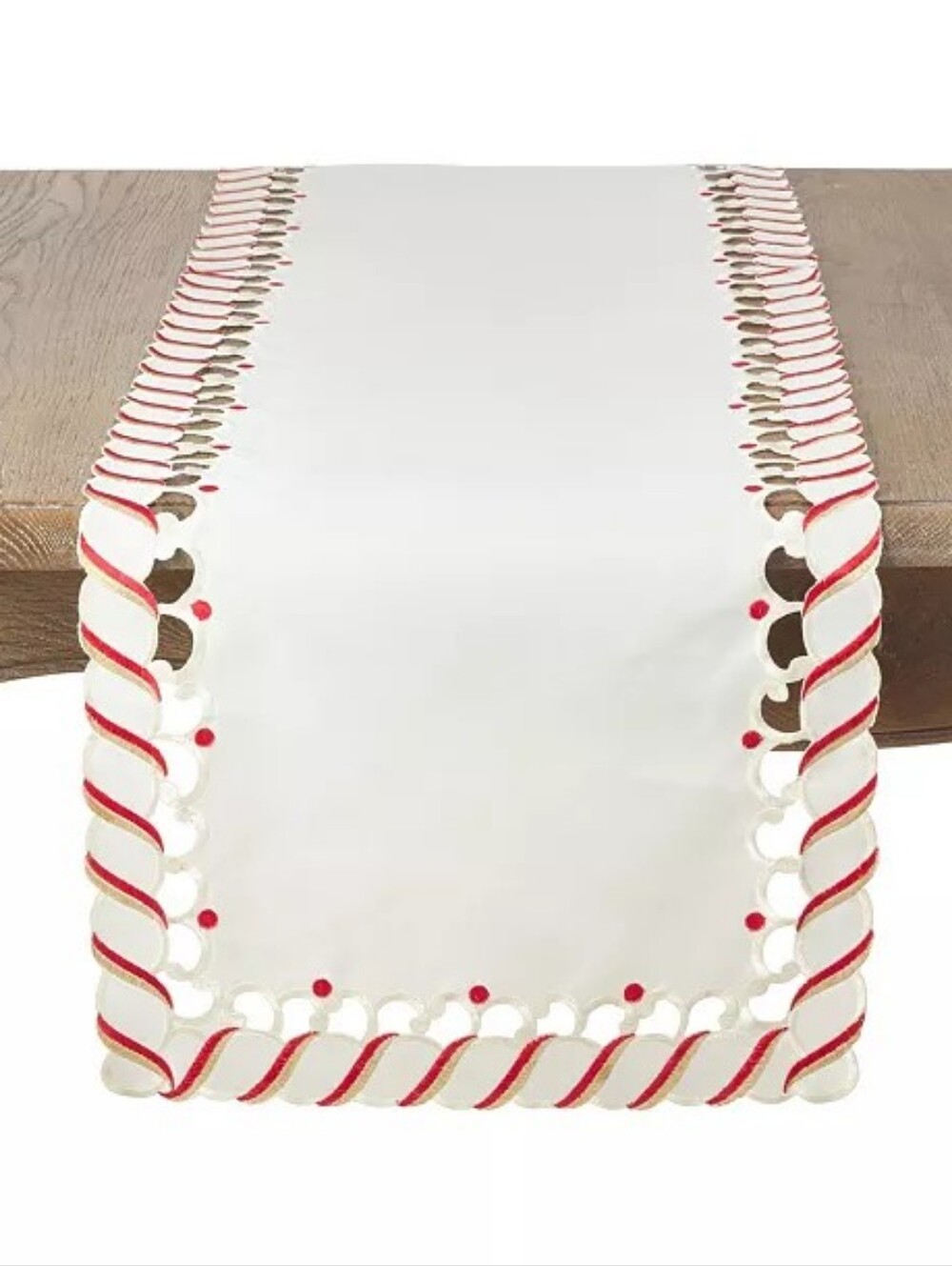 NWT Macy's  Christmas Candy Cane Embroidered Table Runner Bonbon